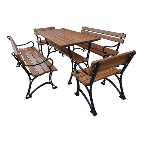 Garden Table Set, Two Armchairs and Two Benches