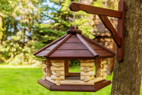 WOODPECKER Hanging WOODEN BIRD table (DARK)